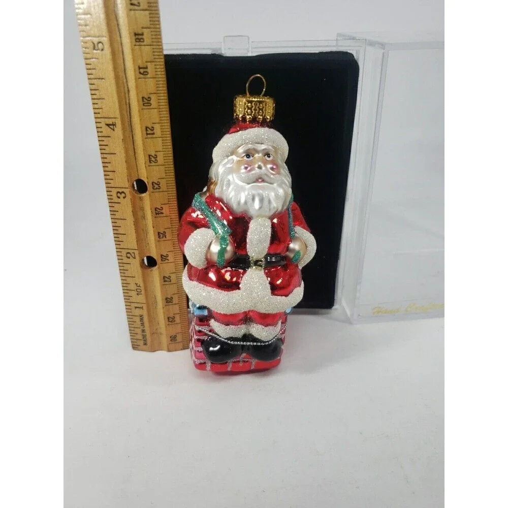 Vintage Glass Santa Ornament 2003 Unique Treasure Hand Made Transparent Box